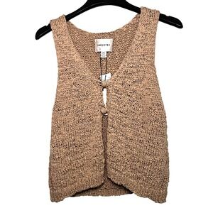 NWT INDUSTRY Knit Sleeveless Button Vest Top Tan Speckled S P
